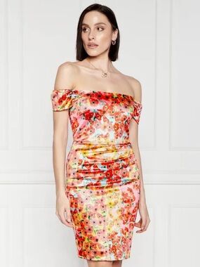 GUESS Camila Off-The-Shoulder Floral Bodycon Dress | Size Small